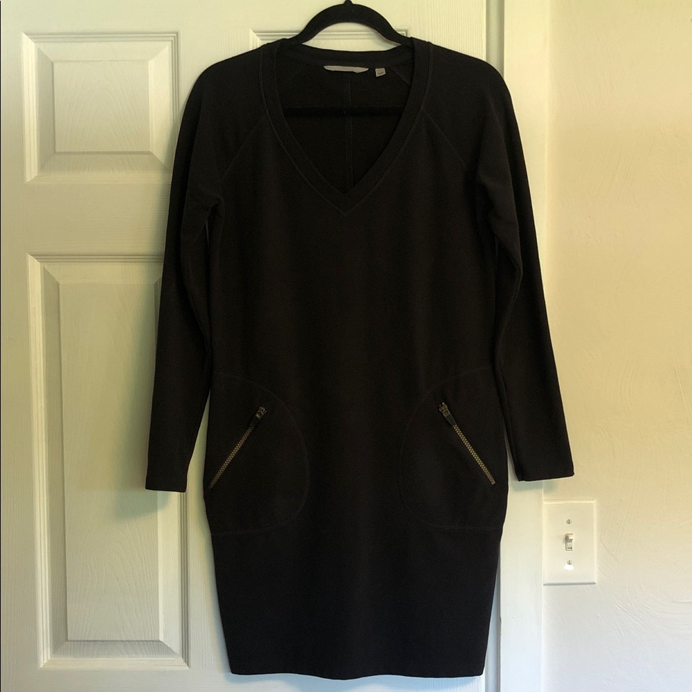 Athleta Enchanted Black V-neck Cotton-blend Sweatshirt Dress Size S